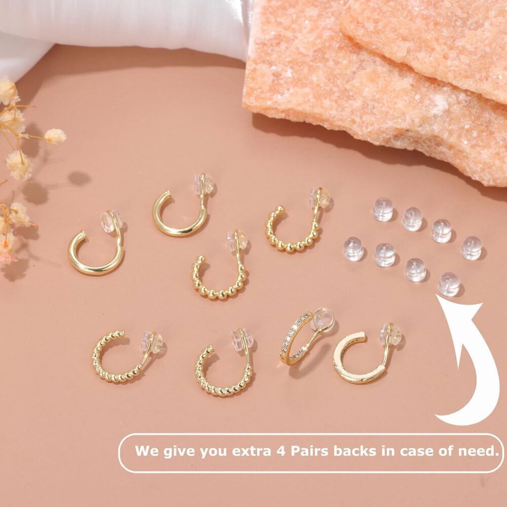 Fashionable Gold Clip On Hoop Earrings - 14mm for Sensitive Ears, Perfect Gift! - Picture 6 of 7